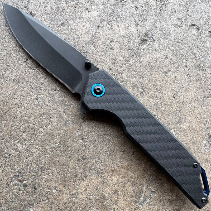 Black Pocket Knife – Carbon Fiber Handle, Ball Bearing Assisted Knife