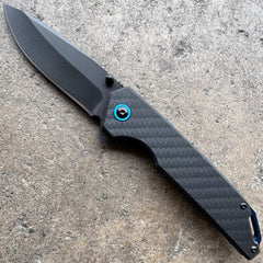 Black Pocket Knife – Carbon Fiber Handle, Ball Bearing Assisted Knife