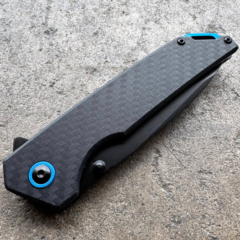 Black Pocket Knife – Carbon Fiber Handle, Ball Bearing Assisted Knife
