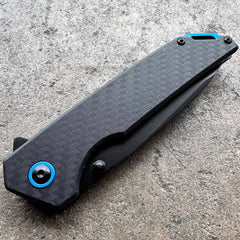 Black Pocket Knife – Carbon Fiber Handle, Ball Bearing Assisted Knife