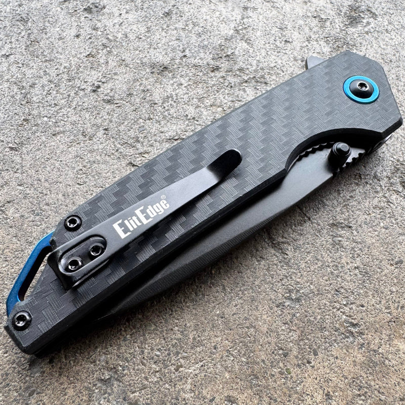 Black Pocket Knife – Carbon Fiber Handle, Ball Bearing Assisted Knife