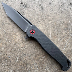 Tanto Black Coated Pocket Knife – Carbon Fiber Handle, Ball Bearing Assisted Knife