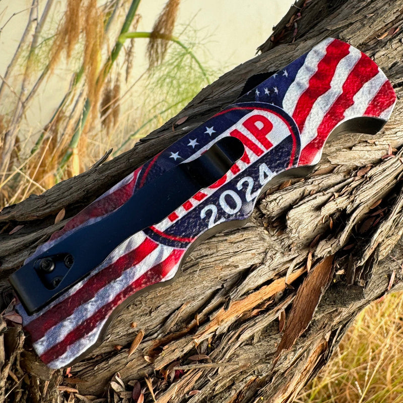 8.75" Trump 2024 American Flag OTF Folding Pocket Knife