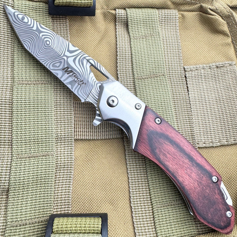 Damascus Etched Pocket Knife