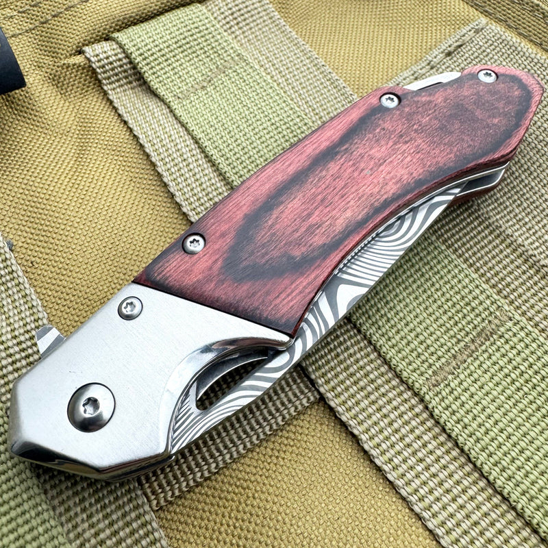 Damascus Etched Pocket Knife