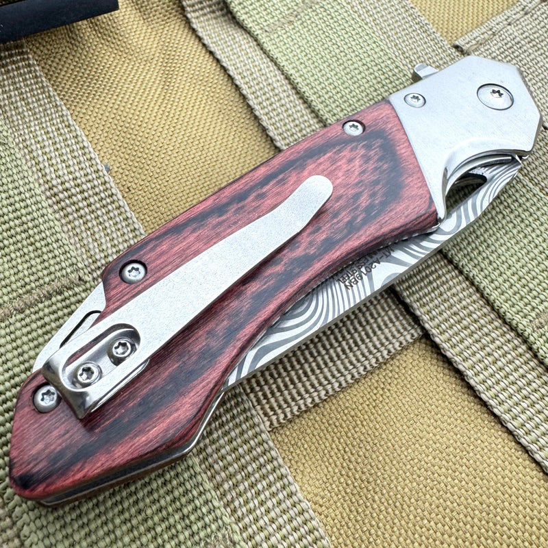 Damascus Etched Pocket Knife