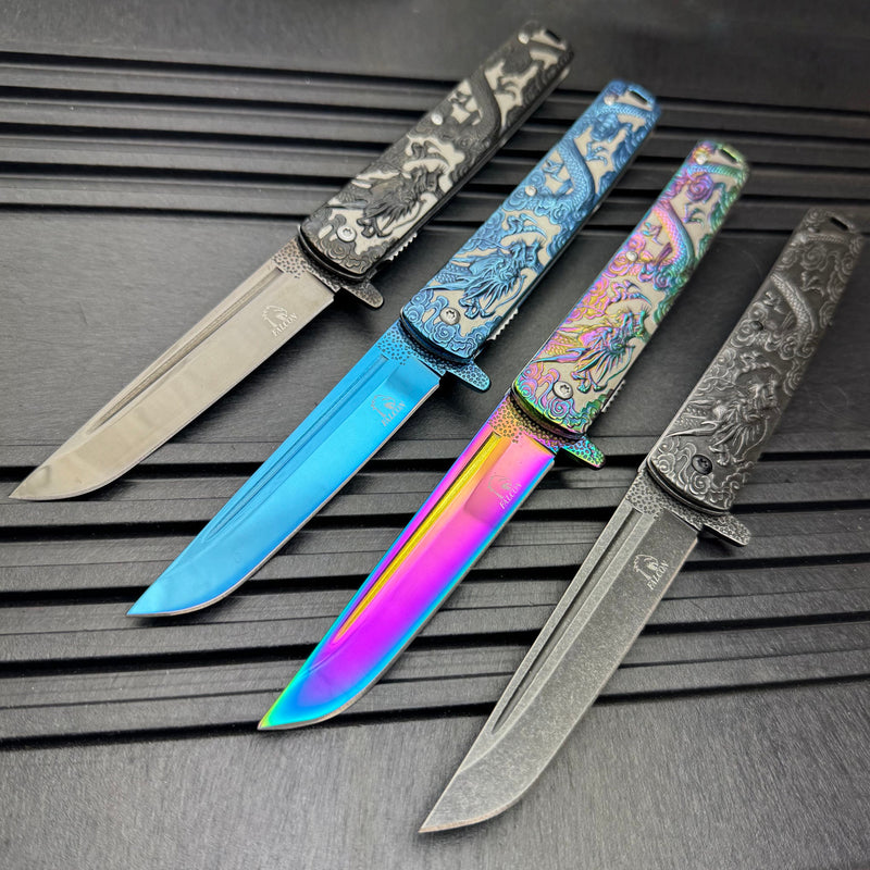 Dragon Engraved Spring Assisted Pocket Knife