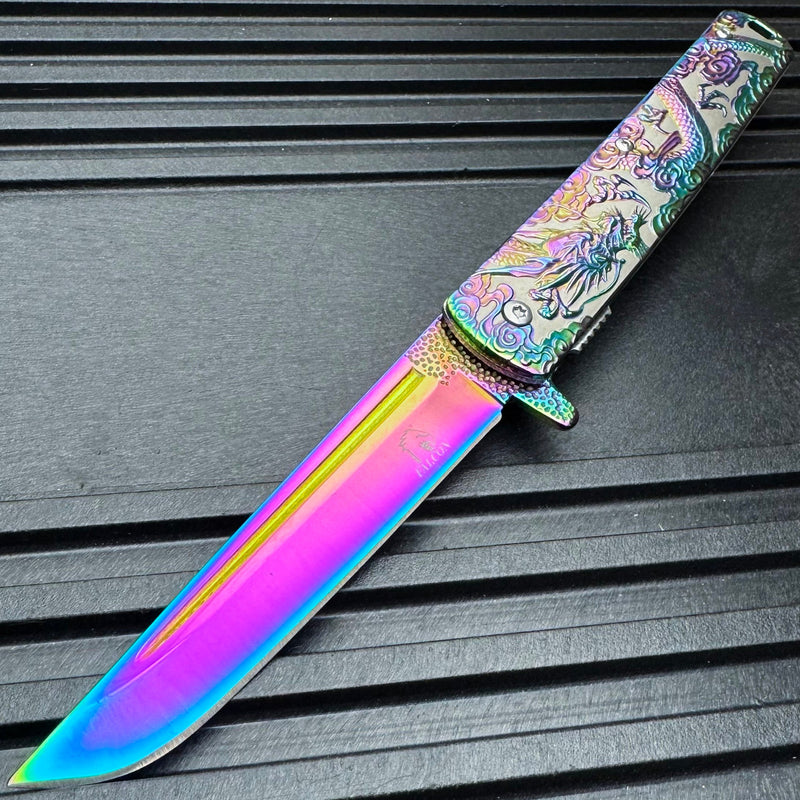 Dragon Engraved Spring Assisted Pocket Knife