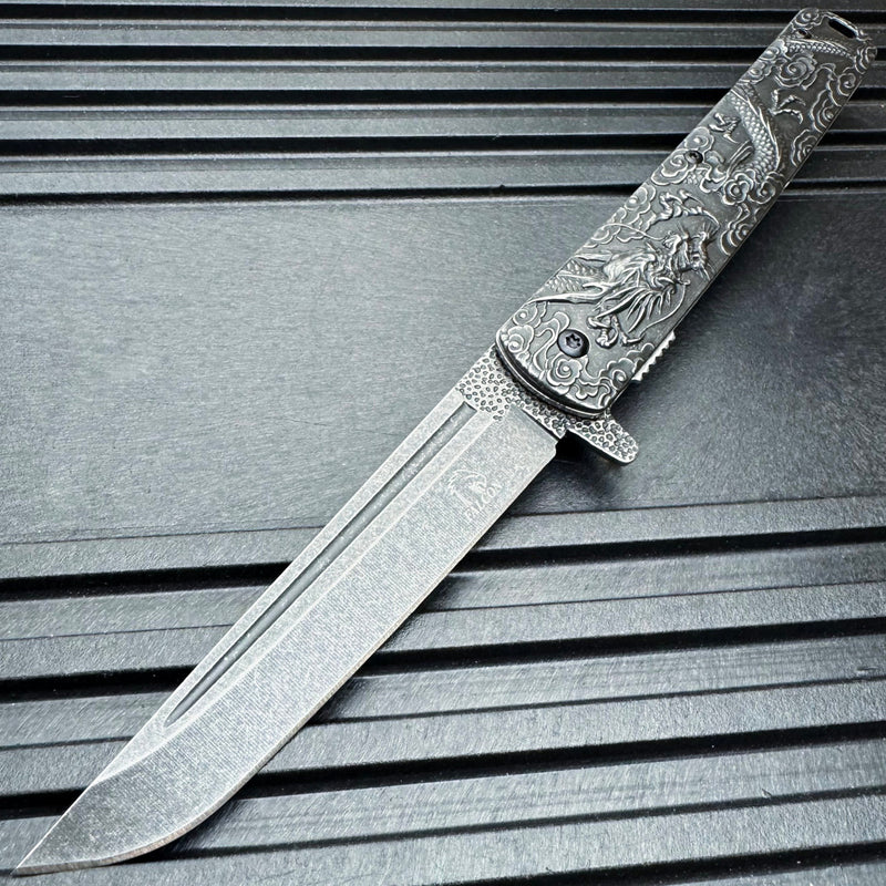 Dragon Engraved Spring Assisted Pocket Knife