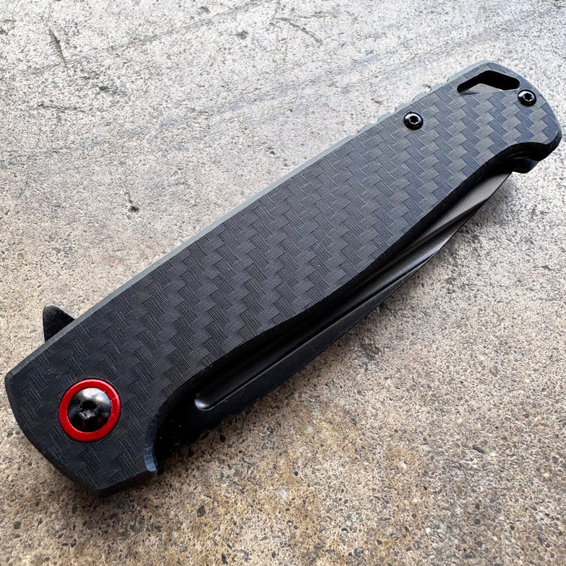 Clip Point Black Coated Pocket Knife – Carbon Fiber Handle, Ball Bearing Assisted Knife