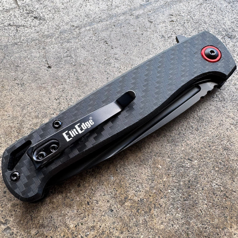 Clip Point Black Coated Pocket Knife – Carbon Fiber Handle, Ball Bearing Assisted Knife