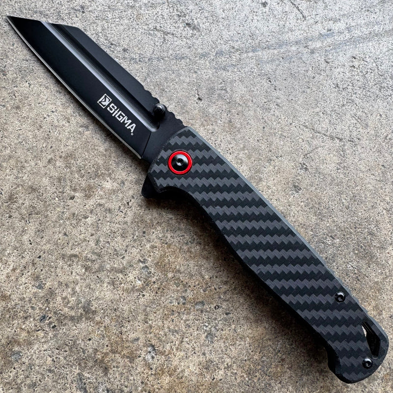 Black Coated Pocket Knife – Carbon Fiber Handle, Ball Bearing Assisted Knife