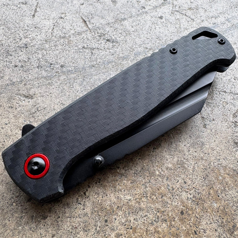 Black Coated Pocket Knife – Carbon Fiber Handle, Ball Bearing Assisted Knife