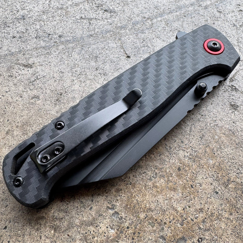 Black Coated Pocket Knife – Carbon Fiber Handle, Ball Bearing Assisted Knife