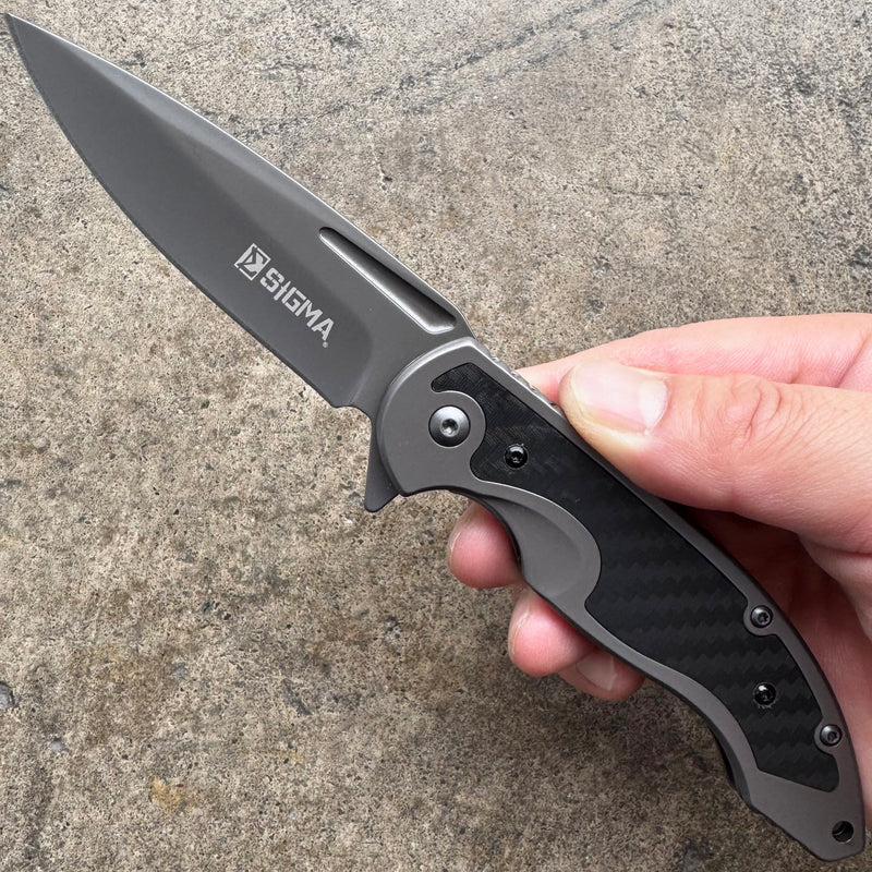 Sigma Outdoor Tactical Ball Bearing Assisted Pocket Knife w Carbon Inlay