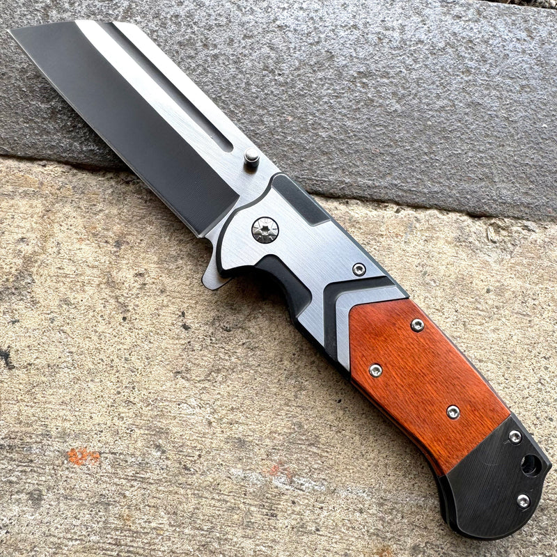 8.5" Cleaver w/ Wood Inlay Pocket Knife