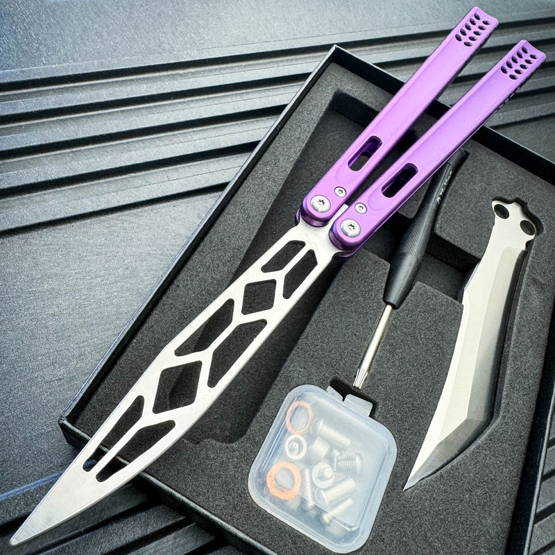 Archit Butterfly Knife Balisong Trainer Dull + Live Blade Set + Tools