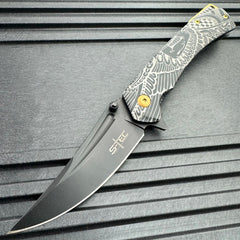 STEC Military Tactical Spring Assisted Folding Pocket Knife Trailing Point Blade