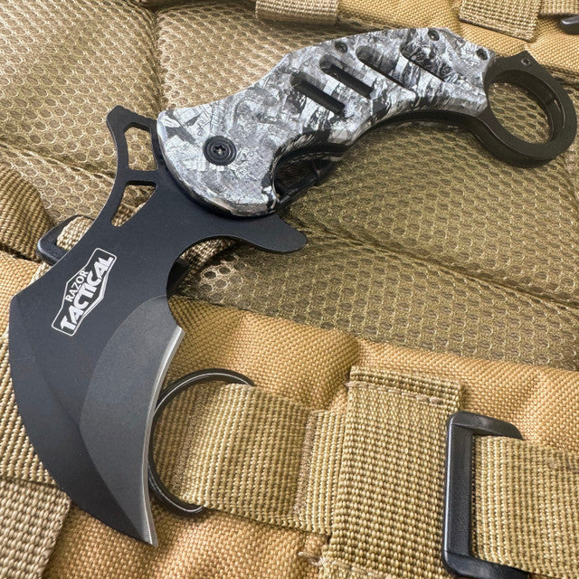 Razor Tactical Karambit Spring Assisted Open Folding Pocket Knife Curve Blade