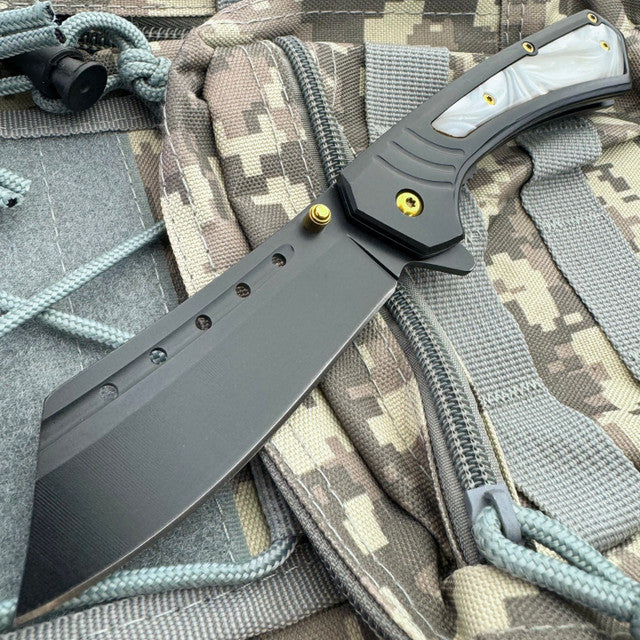 Outdoor Survival Spring Assisted Open 8.25" Pocket Folding Knife Cleaver Blade