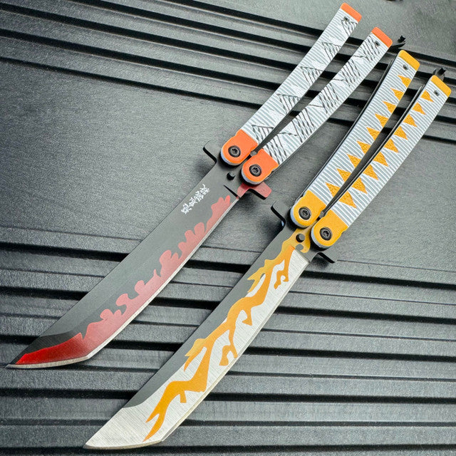 Demon Slayer 9.5" Anime Samurai Japanese Style Tanto Blade Butterfly Knife Balisong