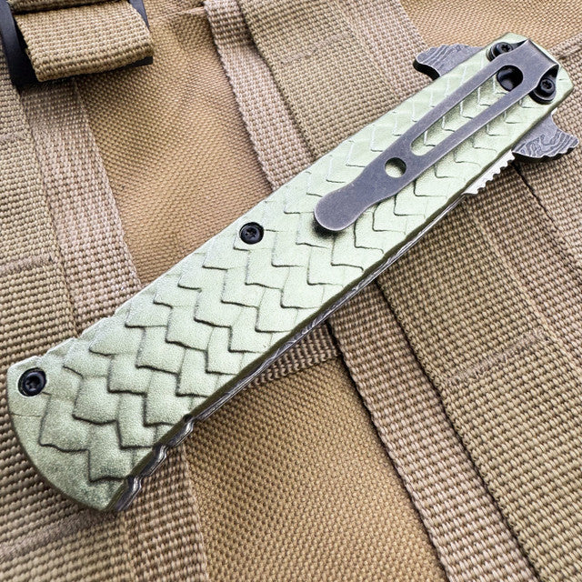 8.75" DRAGON Stiletto Spring Assisted Etch Blade FOLDING POCKET KNIFE Grey