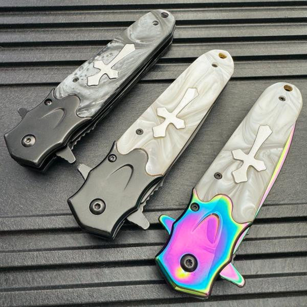 8.5" Cross Spring Assisted Open Blade Pocket Knife