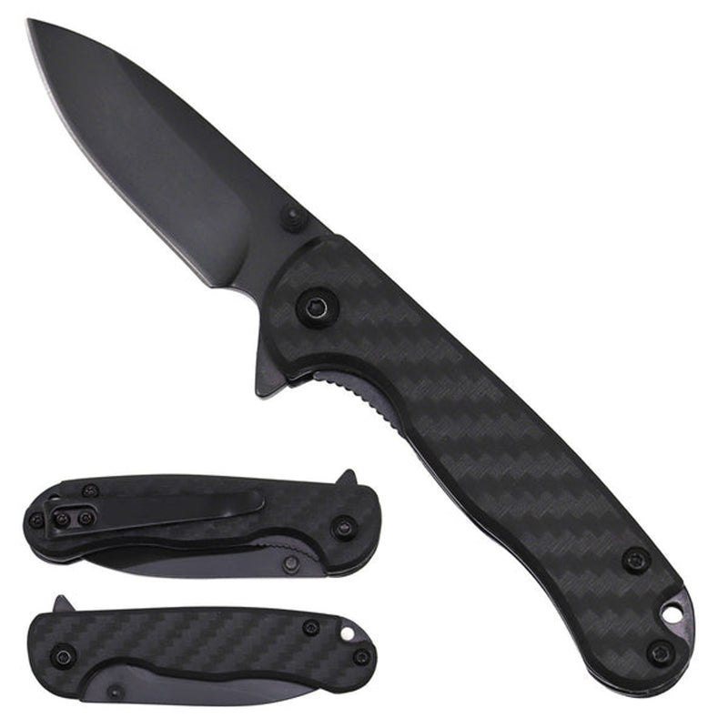 Pocket Knife – 3mm Black Blade, Carbon Fiber Handle