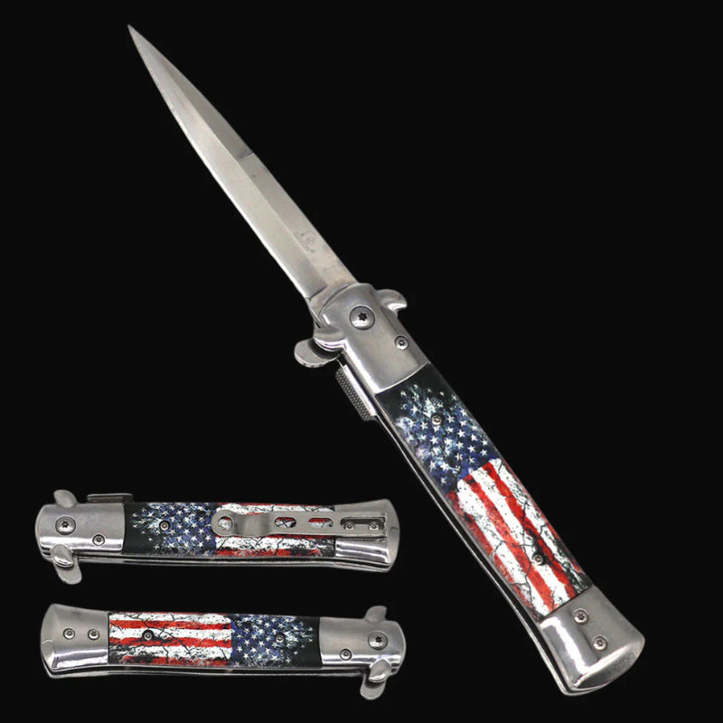8" US Flag Spring Assisted Folding Pocket Knife