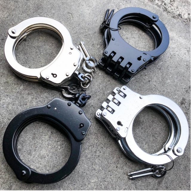 Professional Metal Double Lock Black Steel Hinged Police Handcuffs