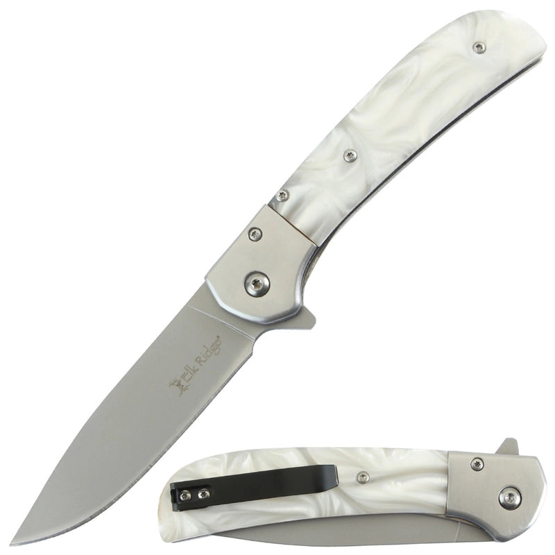 8.25" Classic Gentleman's Spring Assisted Folding Open Pocket Knife - White Inlay