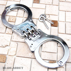 Professional Metal Double Lock Black Steel Hinged Police Handcuffs