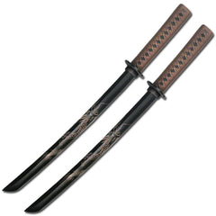 2PC Black Wooded Wakizashi Training Sword - BLADE ADDICT