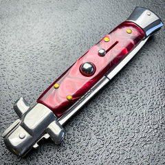 Marble Red Italian Stiletto Switch Blade Pocket Knife - BLADE ADDICT