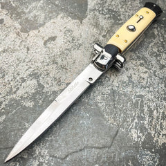 Ivory Italian Stiletto Switch Blade Pocket Knife - BLADE ADDICT