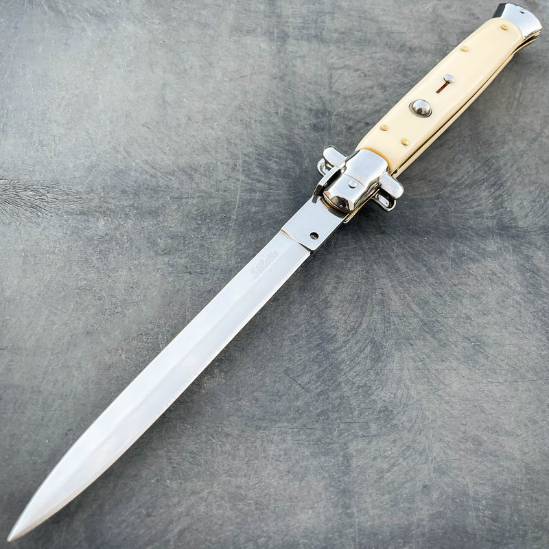 13" Big Boy Auto Italian Stiletto (MASSIVE KNIFE) Ivory Handle - BLADE ADDICT