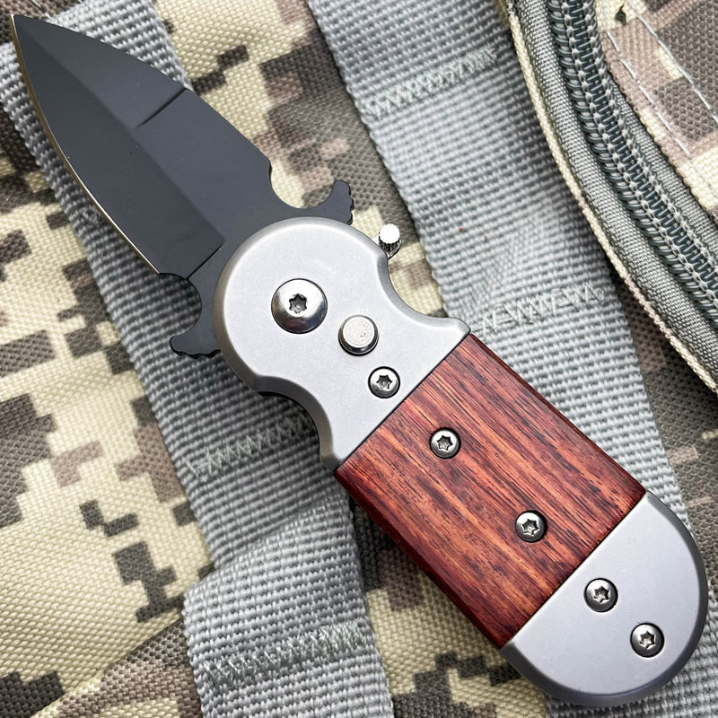 Mini Auto Wood Pocket Knife - BLADE ADDICT