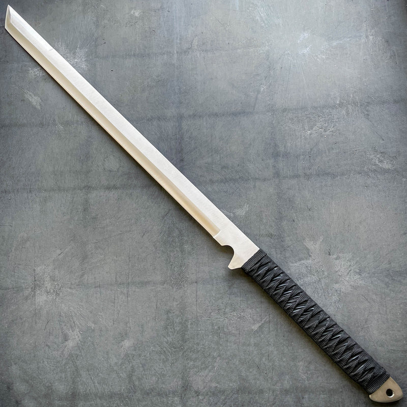 26" Silver Full Tang Ninja Machete Sword Tactical Fixed Blade Katana w/ Sheath - BLADE ADDICT
