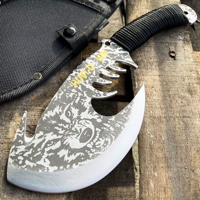 11.5" Outdoor Camping Survival Fixed Blade Tomahawk Wolf Etch Axe Hatchet Knife - BLADE ADDICT