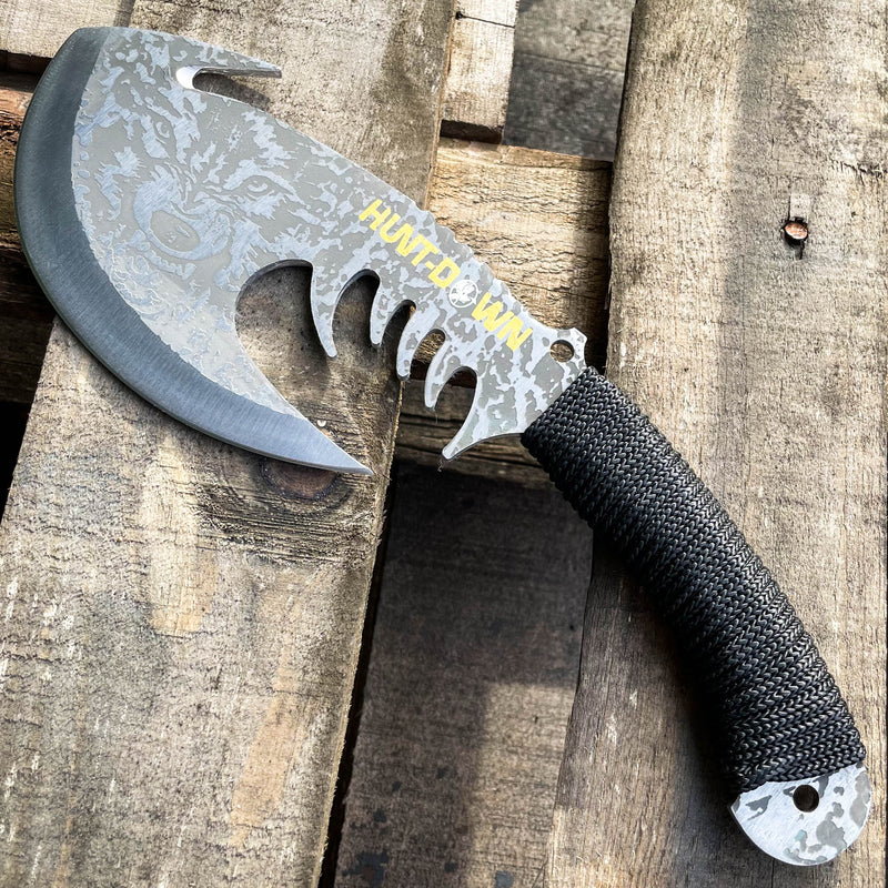 11.5" Outdoor Camping Survival Fixed Blade Tomahawk Wolf Etch Axe Hatchet Knife - BLADE ADDICT