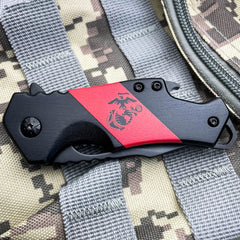 USMC Military Marines Tactical Spring Assisted Open Pocket Knife Bottle Opener