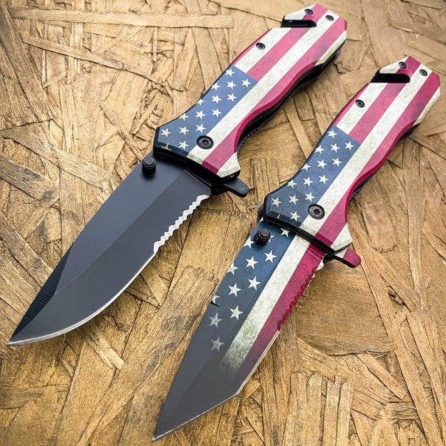 8" Military Tactical USA Flag Spring Assisted Folding Rescue Pocket Knife