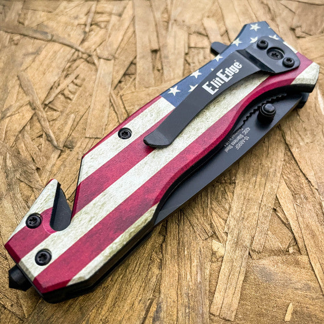 8" Military Tactical USA Flag Spring Assisted Folding Rescue Pocket Knife
