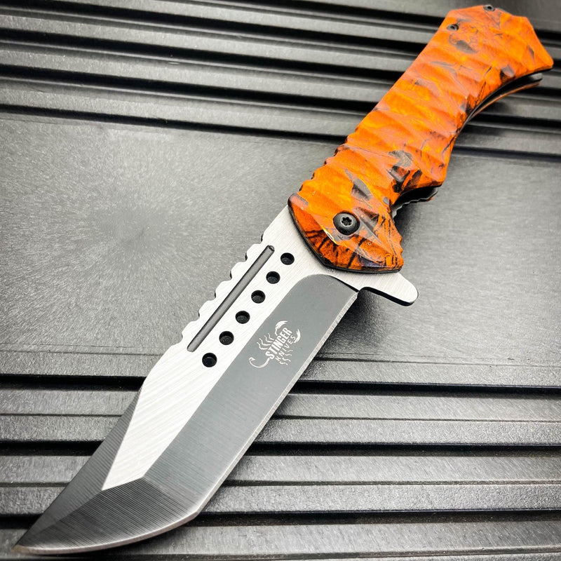 9" STINGER Tactical Tanto Survival Spring Assisted Open Folding Pocket Knife Orange - BLADE ADDICT