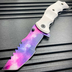 White Galaxy Spring Assisted Pocket Knife - BLADE ADDICT
