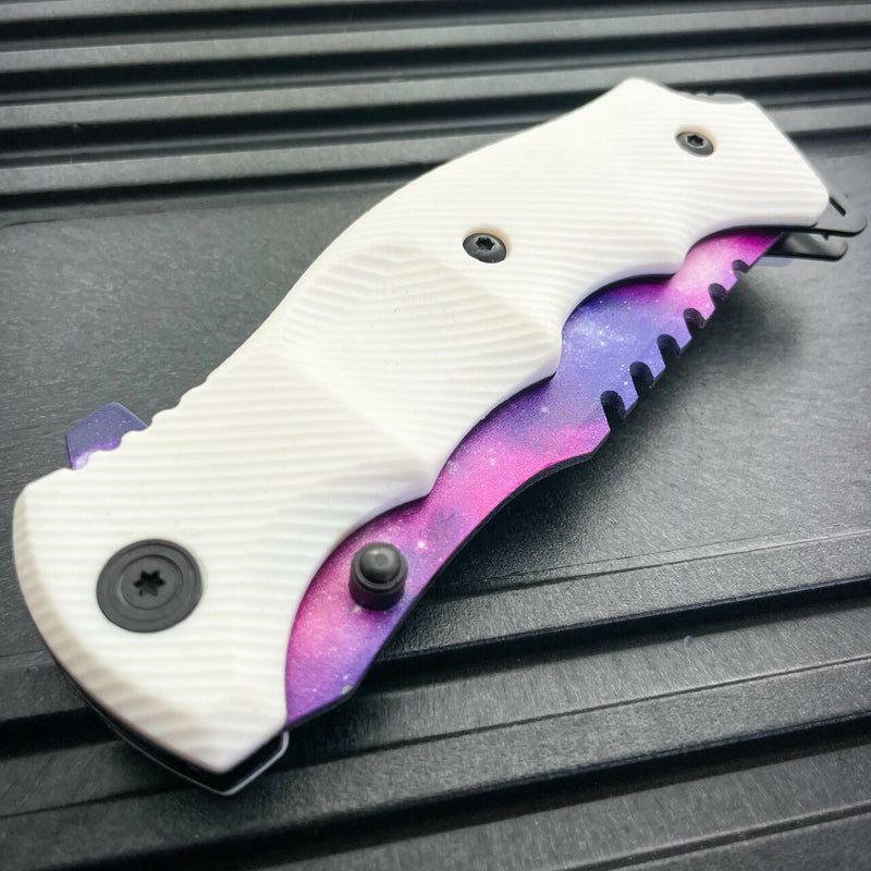 White Galaxy Spring Assisted Pocket Knife - BLADE ADDICT