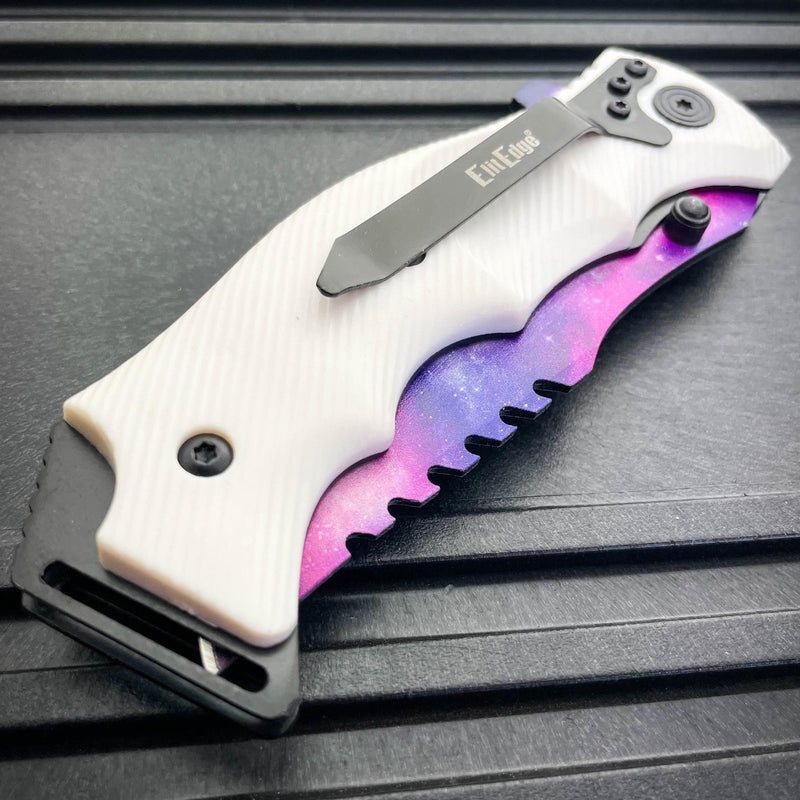 White Galaxy Spring Assisted Pocket Knife - BLADE ADDICT