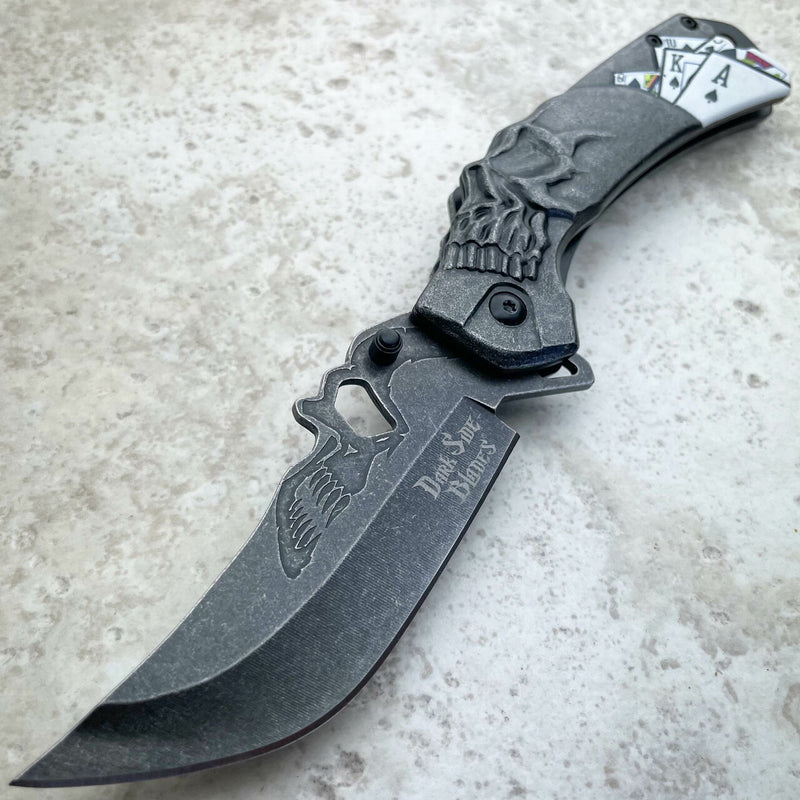 8.4" Dark Side Blades Royal Flush Spring Assisted Open Folding Pocket Knife Black - BLADE ADDICT