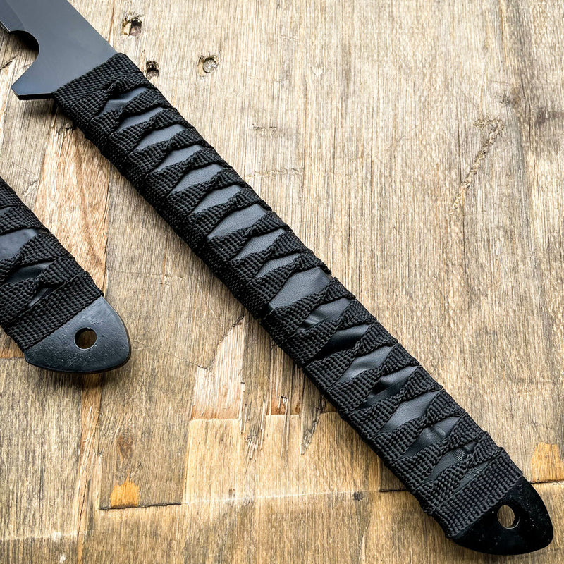 2 PC Black NINJA MACHETE SWORD ZOMBIE TACTICAL SURVIVAL KNIFE Fixed Blade - BLADE ADDICT