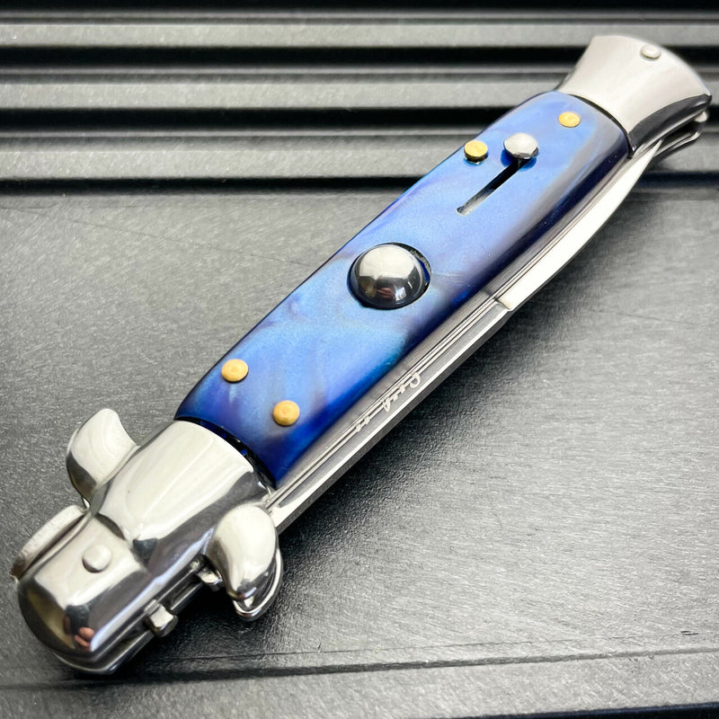 8.75" Italian Stiletto Switch Blade Pocket Knife Blue - BLADE ADDICT